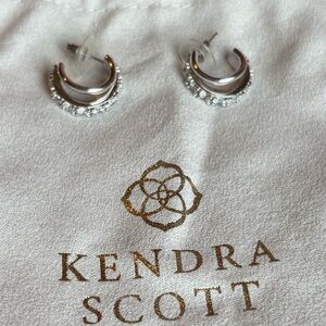 Livy silver tone Huggie Earrings in White Crystal